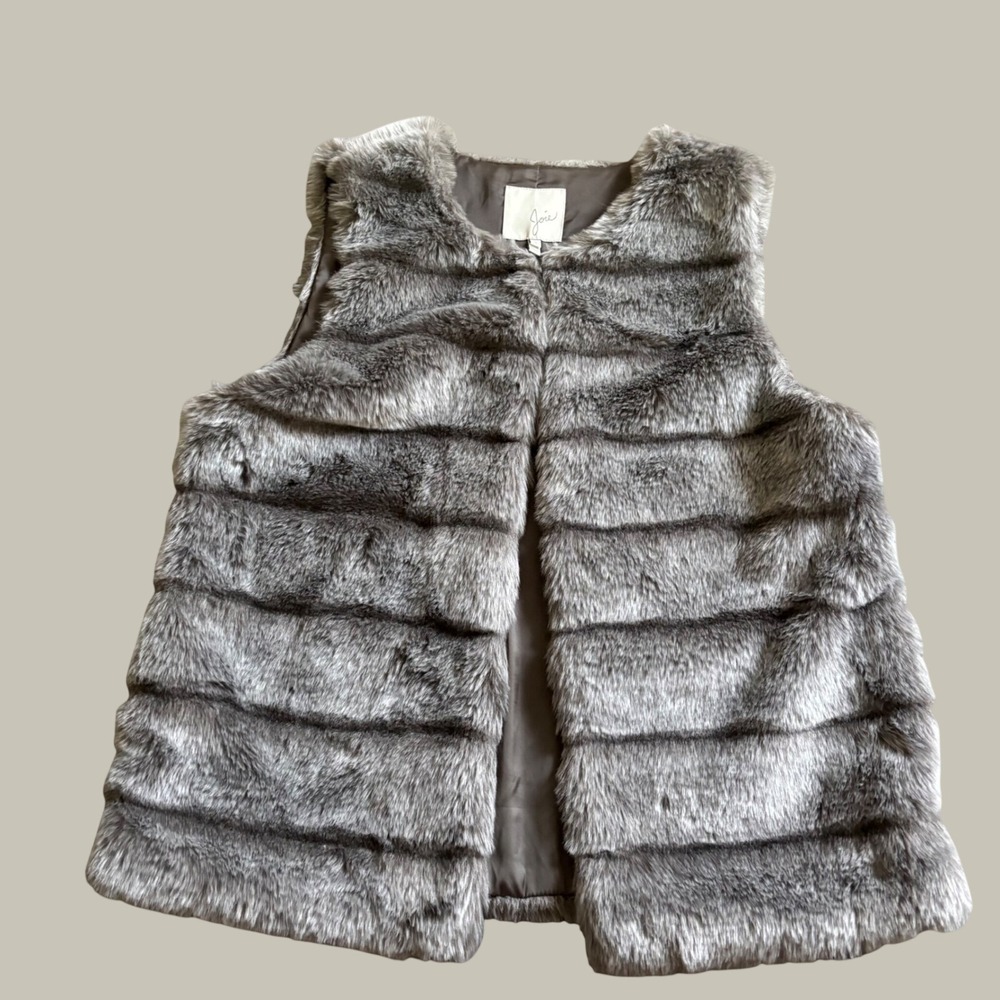 Joie Faux Fur Vest Womens‎ Small Gray Sleeveless Hook Eye Closure